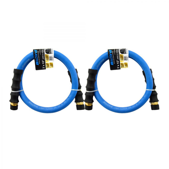 BluBird Rubber Air Hose Lead In 1/2" X 3'- 1/2" Male-NPT, 300 PSI, EPDM, 2 Pack BBLD1203-2pk
