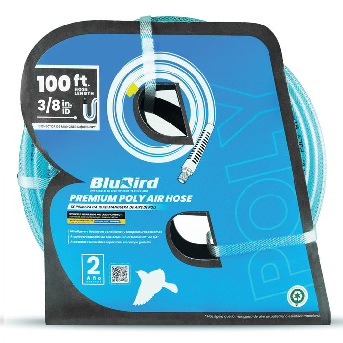 BluBird Poly Air Hose Assembly 3/8" X 100' with Fast FiX Field Repairable Fitting and Quick Connect Coupler BBPU38100
