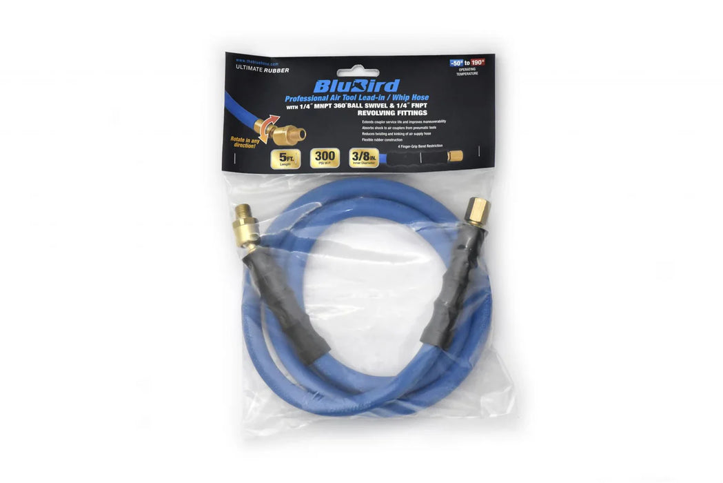 MT-RSR Blu-Bird Air Whip Hose - 1/4" MNPT Swivel x 1/4" FNPT Revolving - 5' Long BBSR3805