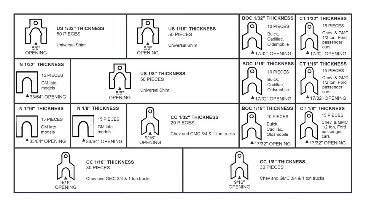 MT-RSR 350 Piece Caster/Camber Passenger & Lt. Truck Shim Assortment 90-45-351