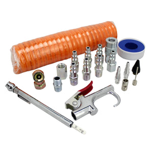 Milton EX0320HKIT EXELAIR® Recoil Hose and Air Accessory Kit - 13' Hose, Blow Gun, Ball Foot Chuck, Pencil Gauge, M-STYLE® Couplers/Plugs, Safety Adapter, Nozzle Tips, Inflator Needle, Hex Nipple/Coupling, and Thread Tape - 150 Max PSI (20-Piece)