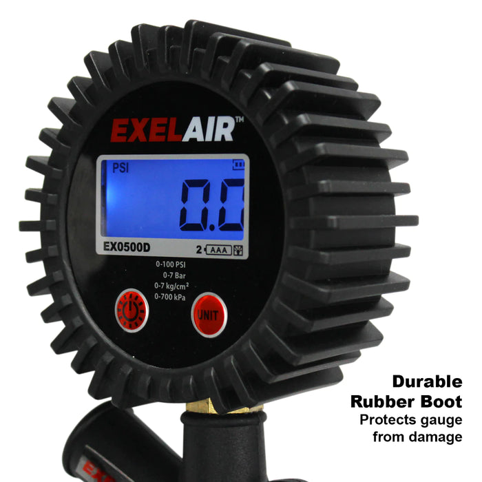 Milton EX0500D EXELAIR® Digital Pistol Grip Tire Inflator/Deflator Gauge, 16" Air Hose and Easy-Clip Chuck