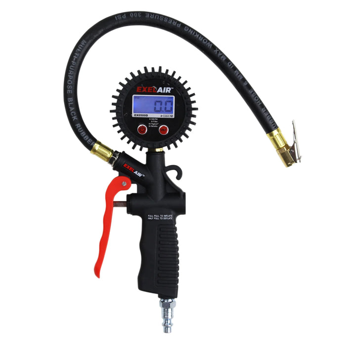 Milton EX0500D EXELAIR® Digital Pistol Grip Tire Inflator/Deflator Gauge, 16" Air Hose and Easy-Clip Chuck