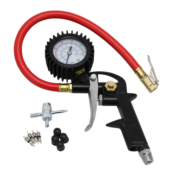 Milton EX0510PKIT EXELAIR® EX0510PKIT Analog Pistol Grip Tire Inflator/Deflator Gauge Kit w/ 13" Air Hose, Easy-Clip Chuck, and Tire Valve Accessories, 150 PSI