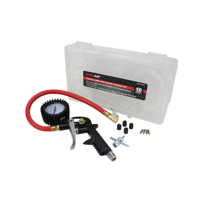 Milton EX0510PKIT EXELAIR® EX0510PKIT Analog Pistol Grip Tire Inflator/Deflator Gauge Kit w/ 13" Air Hose, Easy-Clip Chuck, and Tire Valve Accessories, 150 PSI