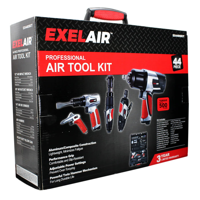 Milton EX4405KIT EXELAIR® 44-Pc. Pro Air Tool Accessory Kit, Impact Wrench, Air Ratchet, Die Grinder, Blow Gun, Air Hammer, Dual Air Chuck, Tire Gauge w/ Accessories