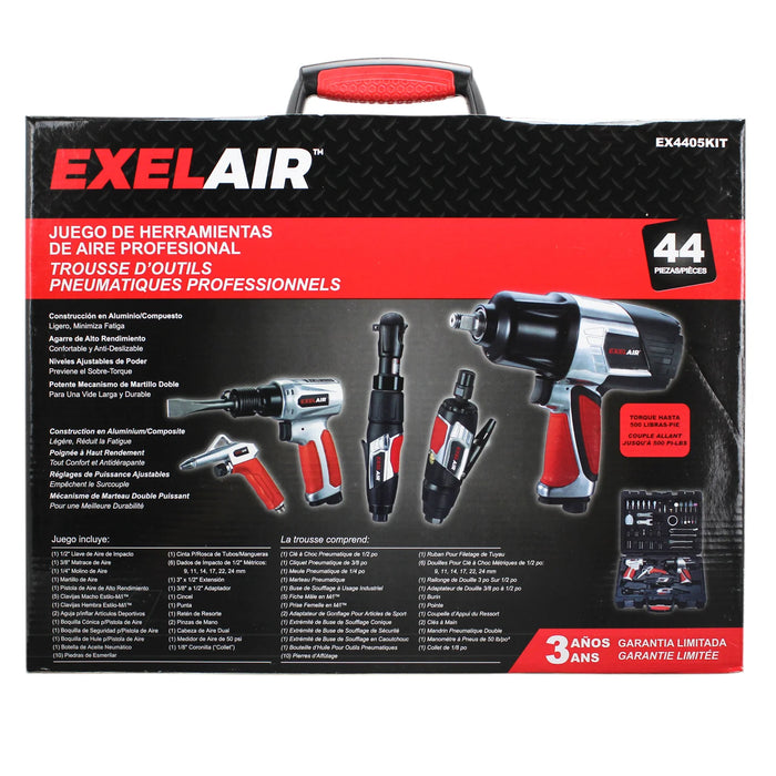 Milton EX4405KIT EXELAIR® 44-Pc. Pro Air Tool Accessory Kit, Impact Wrench, Air Ratchet, Die Grinder, Blow Gun, Air Hammer, Dual Air Chuck, Tire Gauge w/ Accessories