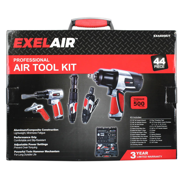 Milton EX4405KIT EXELAIR® 44-Pc. Pro Air Tool Accessory Kit, Impact Wrench, Air Ratchet, Die Grinder, Blow Gun, Air Hammer, Dual Air Chuck, Tire Gauge w/ Accessories