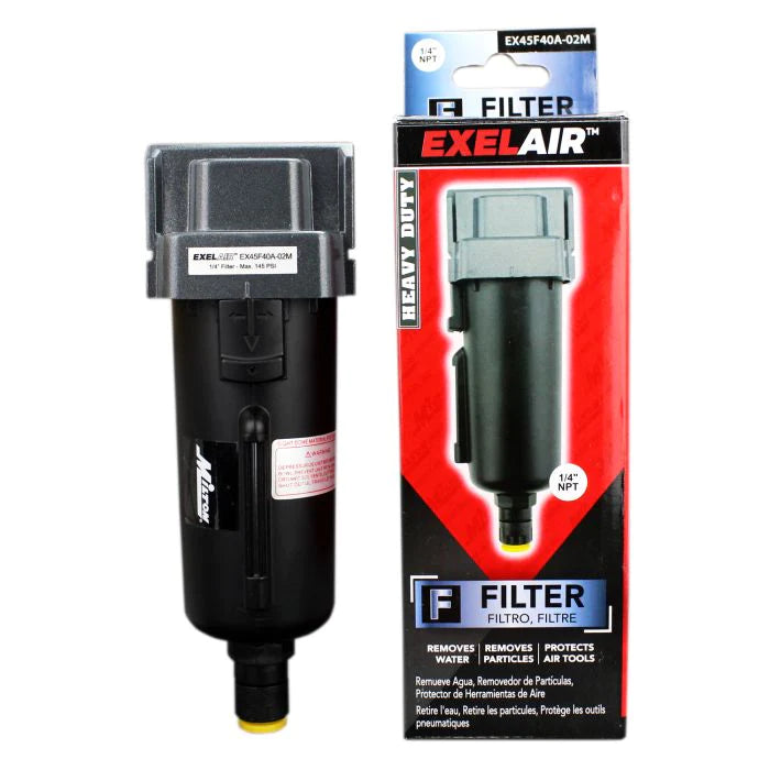 Milton EX45F40A-02M EXELAIR® FRL Air Filter, 1/4" NPT, Metal Bowl, Automatic Float/Overnight