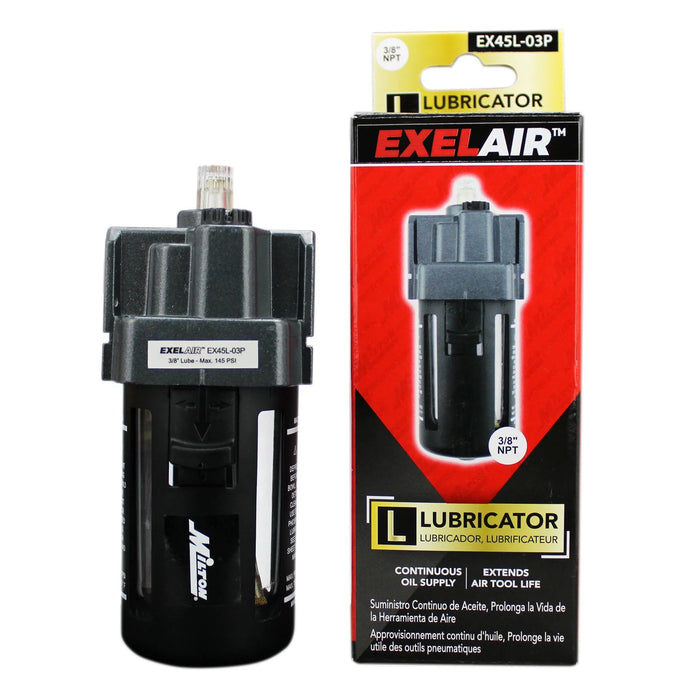 Milton EX45L-03P EXELAIR® FRL Air Lubricator, 3/8" NPT, Polycarbonate Bowl