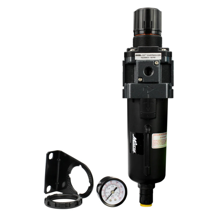 Milton EX45PB40A-02M EXELAIR® FRL Piggyback Air Filter & Regulator, 1/4" NPT, Metal Bowl, Automatic Float