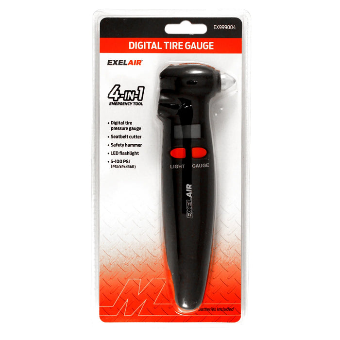 Milton EX999004 EXELAIR® 4-in-1 Digital Tire Pressure Gauge 100 PSI, Multi-purpose Emergency Tool