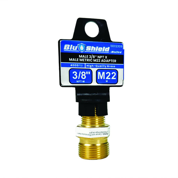 BluBird Blu Shield Male Metric x 3/8" Male Pipe Thread Pressure Washer Adapter PWA006