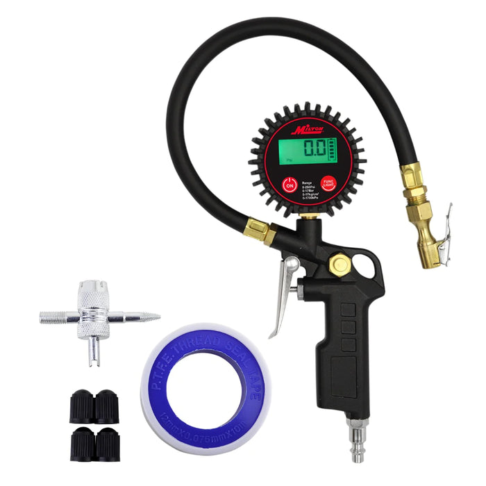 Milton MIL507KIT Digital Tire Inflator w/ Accurate Tire Pressure Gauge, 0-250 PSI, 14" Air Hose, Brass Lock-On Clip Air Chuck & Compressor Accessories