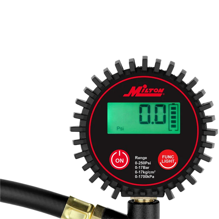 Milton MIL507KIT Digital Tire Inflator w/ Accurate Tire Pressure Gauge, 0-250 PSI, 14" Air Hose, Brass Lock-On Clip Air Chuck & Compressor Accessories