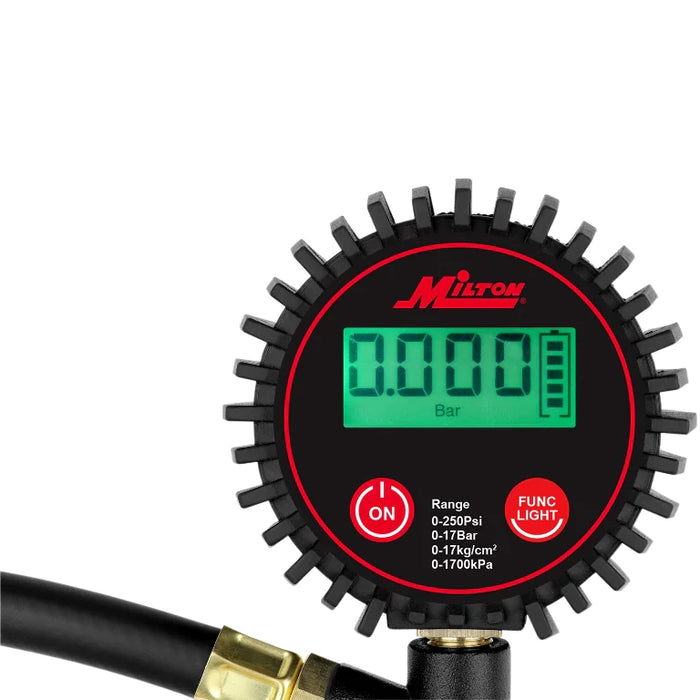 Milton MIL507KIT Digital Tire Inflator w/ Accurate Tire Pressure Gauge, 0-250 PSI, 14" Air Hose, Brass Lock-On Clip Air Chuck & Compressor Accessories