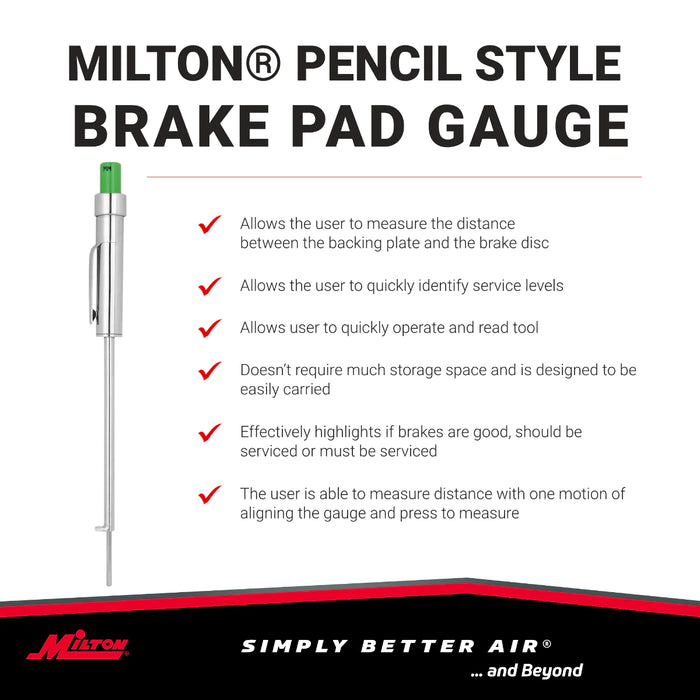 Milton 941 Pencil-Style Brake Pad Gauge, Easy to Read Color Coded, 0 to 20mm