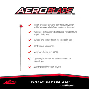 Zeeline 158-AB24 - Milton® AeroBlade™ 24" Extension Reach Nozzle Blow Gun, Powerful Air Tool Filter, Radiator And Condenser Cleaner