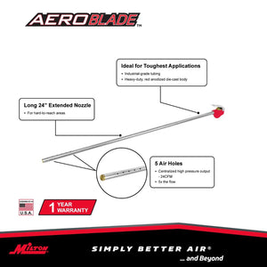 Zeeline 158-AB24 - Milton® AeroBlade™ 24" Extension Reach Nozzle Blow Gun, Powerful Air Tool Filter, Radiator And Condenser Cleaner
