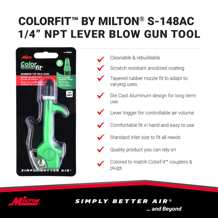 Milton  s-148AC COLORFIT® S-148AC 1/4 NPT Lever Blow Gun Tool, Rubber Tip Nozzle, Green