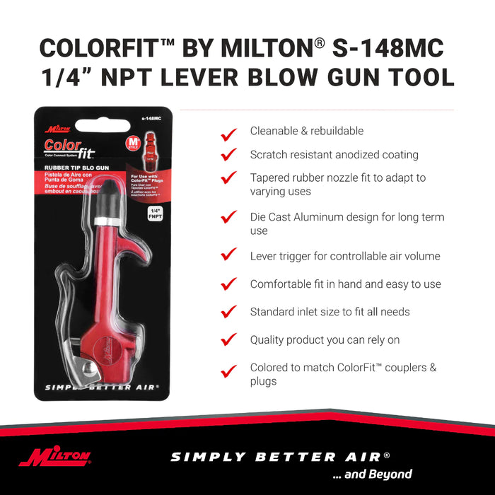 Milton  s-148MC COLORFIT® S-148MC 1/4 NPT Lever Blow Gun Tool, Rubber Tip Nozzle, Red