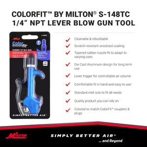 Milton  s-148TC COLORFIT® S-148TC 1/4” NPT Lever Blow Gun Tool - Rubber Tip Nozzle, Blue