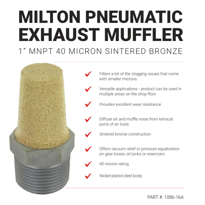 Milton 1086-16A Pneumatic Exhaust Muffler, 1” MNPT