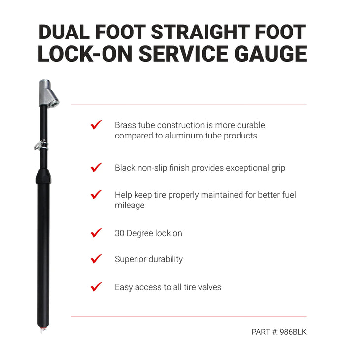 Milton 986BLK  Dual Foot Straight Lock-On Chuck Service Gauge, Matte Black Poly Finish -13" 10-160 PSI