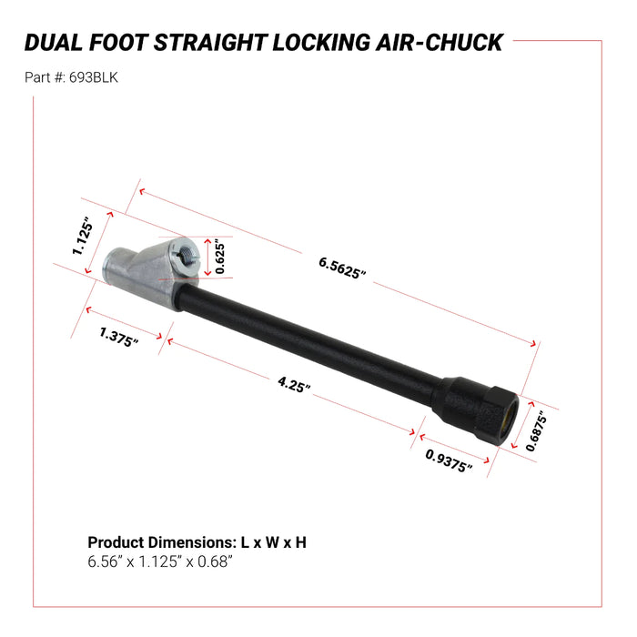 Milton 693BLK Dual Foot Straight Lock-On Chuck Matte Black Poly Finish, 1/4" FNPT