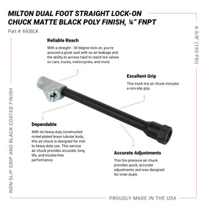 Milton 693BLK Dual Foot Straight Lock-On Chuck Matte Black Poly Finish, 1/4" FNPT