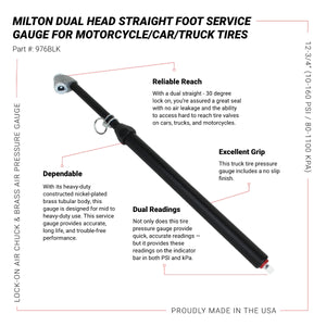 Milton 976BLK Dual Head Angled Chuck Service Gauge, Matte Black Poly Finish -13" 1-160 PSI