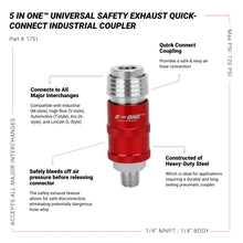 Load image into Gallery viewer, Milton 1750 5 In ONE® Universal Safety Exhaust Quick-Connect Industrial Coupler, 1/4&quot; NPT