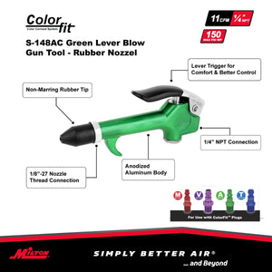 Milton  s-148AC COLORFIT® S-148AC 1/4 NPT Lever Blow Gun Tool, Rubber Tip Nozzle, Green