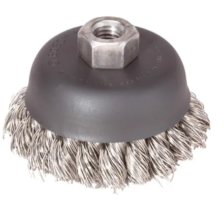 Bosch 4" CUP BRUSH, KNOTTED, CARBON STEEL,  5/8" X 11" ARBOR WB510