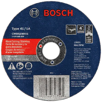 Bosch 4 X .045 X 5/8 TYPE 1 DIE GRINDER WHEEL AS46T-BF FOR METAL/INOX CUTTING  (BULK) CWDG1M415