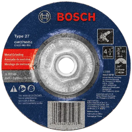 Bosch 4-1/2 X 1/4 X 5/8-11 TYPE 27 GRINDING WHEEL A30T-BF FOR METAL  (BULK) GW27M451