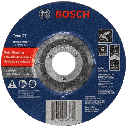 Bosch 5 X 1/4 X 7/8 TYPE 27 GRINDING WHEEL A30T-BF FOR METAL  (BULK) GW27M500