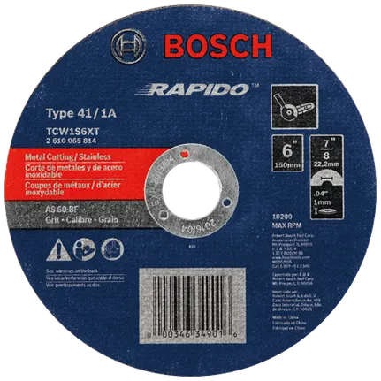 Bosch 6 X .040 X 7/8 TYPE 1 THIN CUTTING DISC AS60INOX-BF FOR STAINLESS/METAL  (BULK) TCW1S6XT