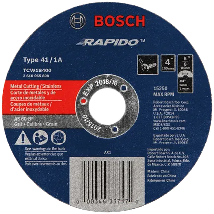 Bosch 4 X .040 X 5/8 TYPE 1 THIN CUTTING DISC AS60INOX-BF FOR STAINLESS/METAL  (BULK) TCW1S400