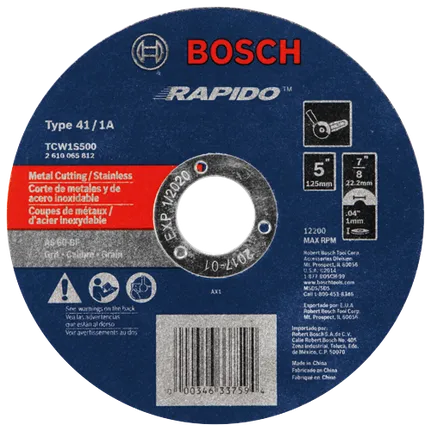 Bosch 5 X .040 X 7/8 TYPE 1 THIN CUTTING DISC AS60INOX-BF FOR STAINLESS/METAL  (BULK) TCW1S500