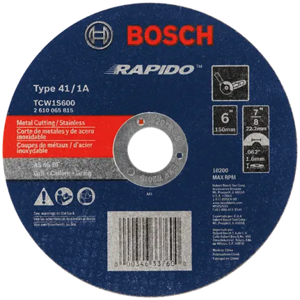 Bosch 6 X 1/16 X 7/8 TYPE 1 THIN CUTTING DISC AS46INOX-BF FOR STAINLESS/METAL  (BULK) TCW1S600