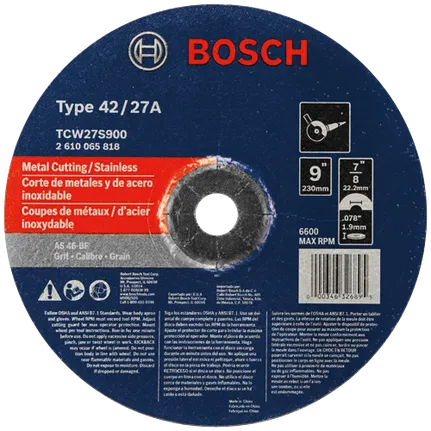 Bosch 9 X 5/64 X 7/8 TYPE 27 THIN CUTTING DISC AS46INOX-BF FOR STAINLESS/METAL  (BULK) TCW27S900