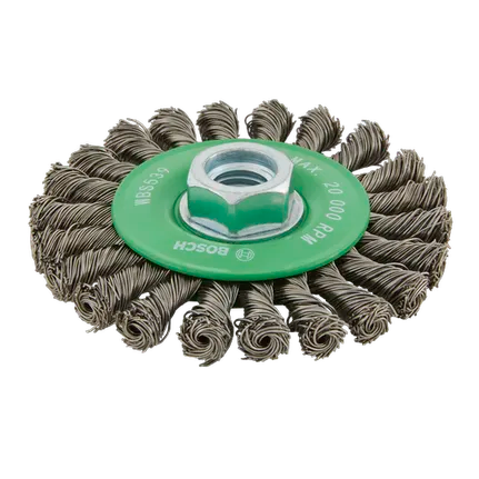 Bosch 4" WIRE WHEEL, FULL CABLE KNOTTED, SS,  5/8" X 11" ARBOR WBS539