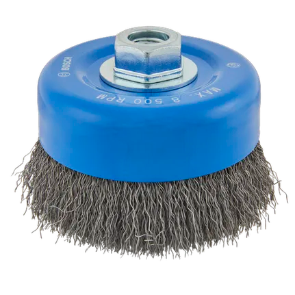 Bosch 4" CUP BRUSH, CRIMPED, CARBON STEEL,  5/8" X 11" ARBOR WBS525