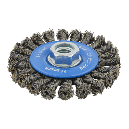 Bosch 4" WIRE WHEEL, FULL CABLE KNOTTED, CS,  5/8" X 11" ARBOR WBS544
