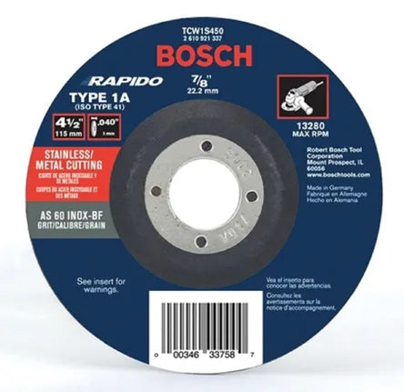 Bosch 4-1/2 X .040 X 7/8 TYPE 1 THIN CUTTING DISC AS60INOX-BF-STAINLESS/METAL  (BULK) TCW1S450