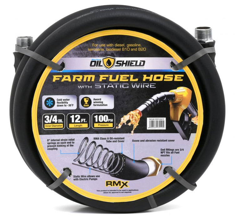 BluBird OilShield 3/4" x 12' Rubber Farm Fuel Transfer Hose with Static Wire OSFH3412