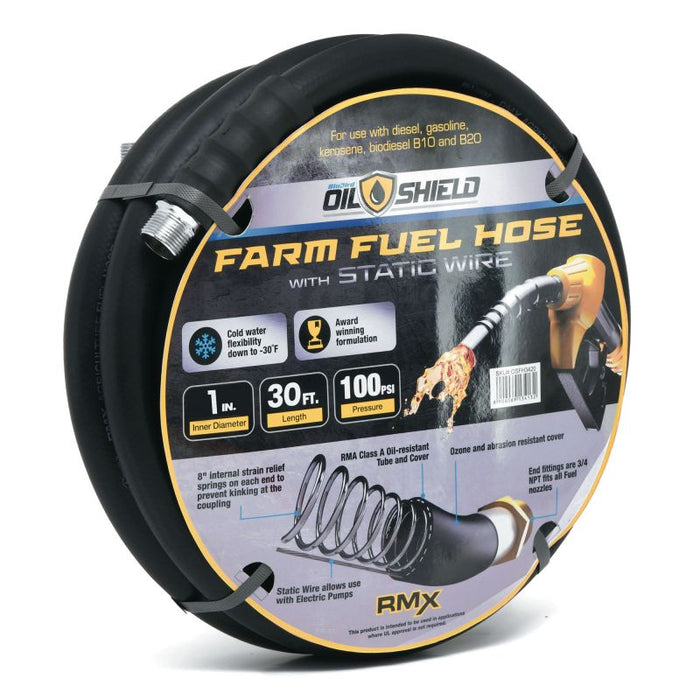 BluBird OilShield 1" x 30' Rubber Farm Fuel Transfer Hose with Static Wire OSFHONE30