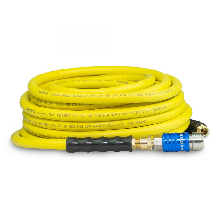 BluBird OilShield Rubber Air Hose 3/8" X 50' - 3/8" Male-NPT, 300 PSI, Nitrile Class A with Universal 5 in 1 coupler OS3850-5CP
