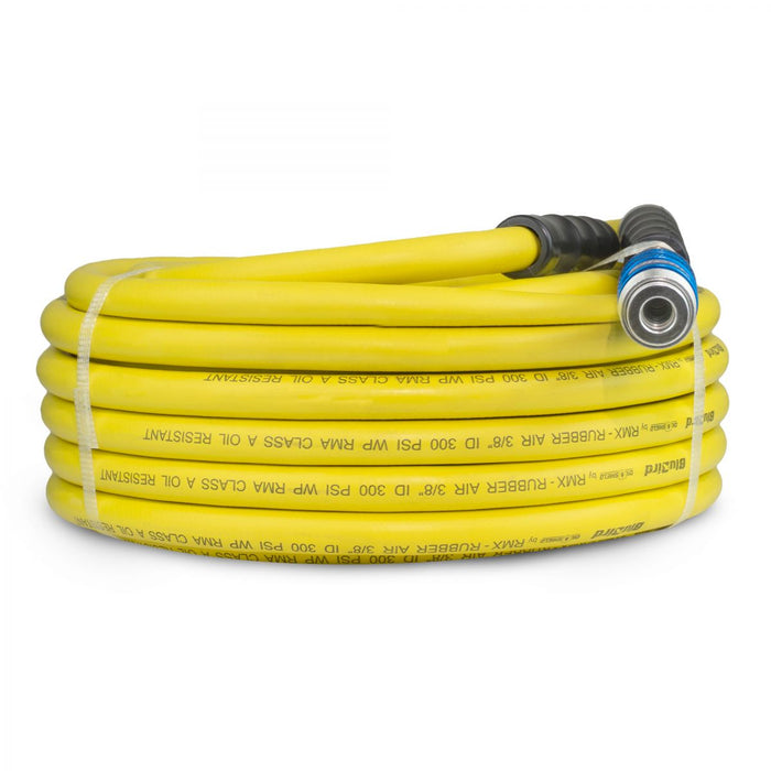 BluBird OilShield Rubber Air Hose 3/8" X 50' - 3/8" Male-NPT, 300 PSI, Nitrile Class A with Universal 5 in 1 coupler OS3850-5CP